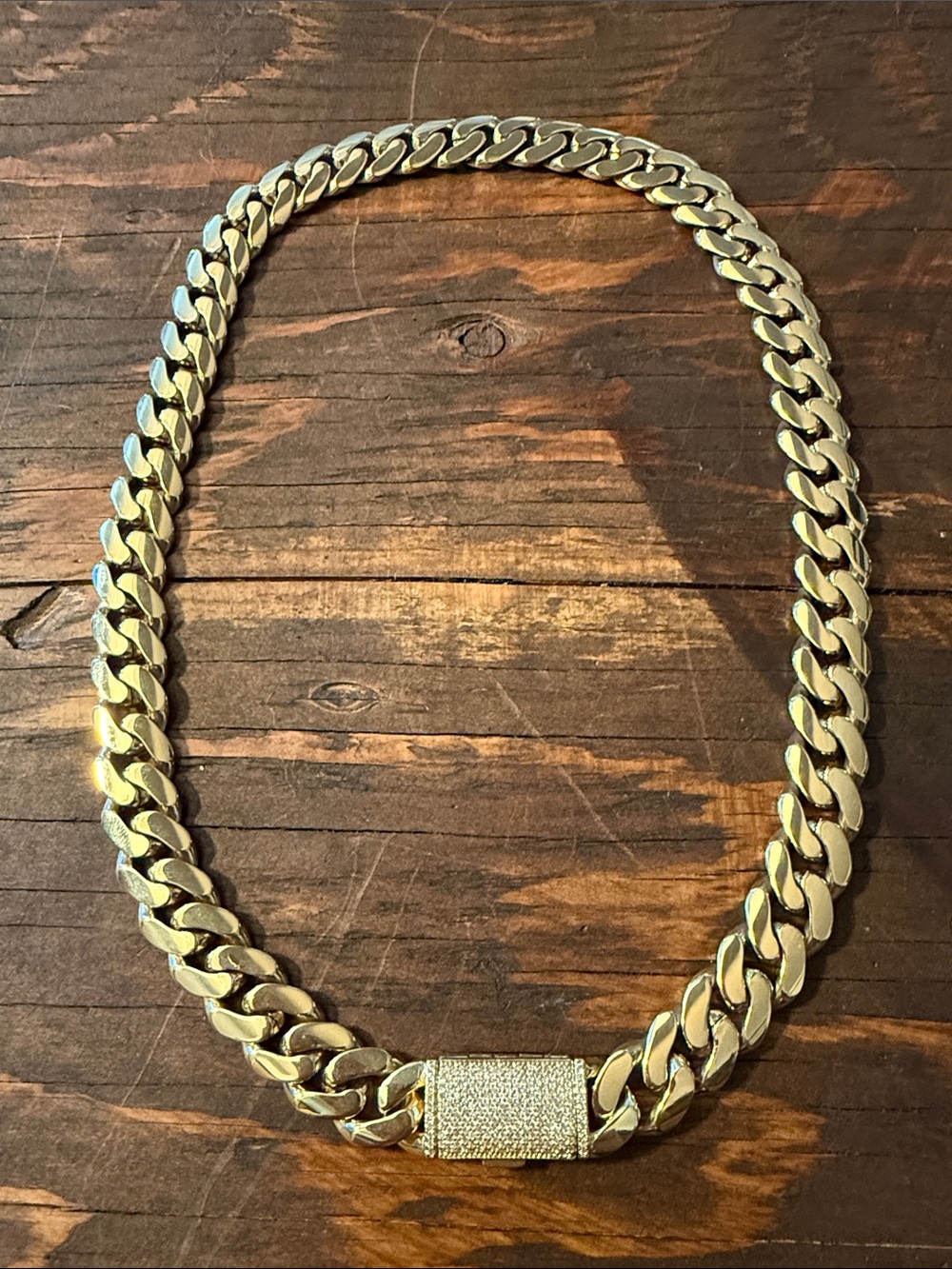Gold Plated Chain Necklace with Pavé Clasp - Men's Accessory